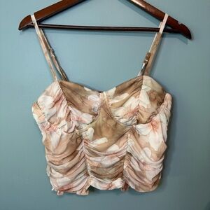 Madden NYC Floral Smocked Back Corset Sleeveless Crop Top. Large